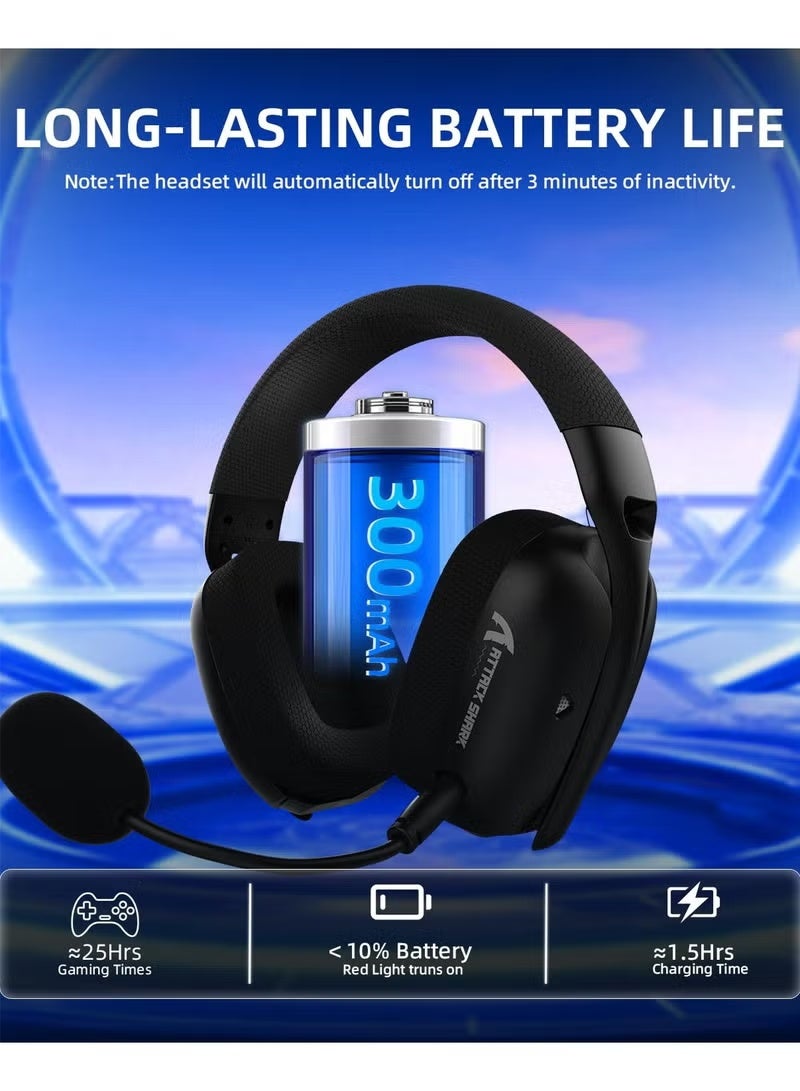 Attack Shark L80PRO Wireless Gaming Headset Lightseed Tech- Built-in&Detachable Dual Microphone-Lightweight Headphone with Tri-Mode(2.4GHz USB C&A Dongle/BT/Wired)-for PC Mac PS4 PS5 Switch Win-Black - Image 4